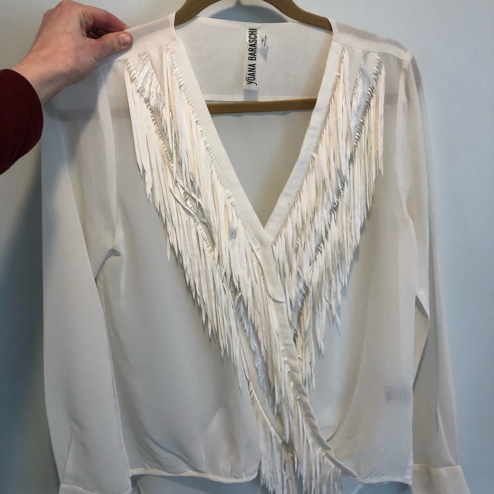 XS yoana baraschi white blouse with fringe.